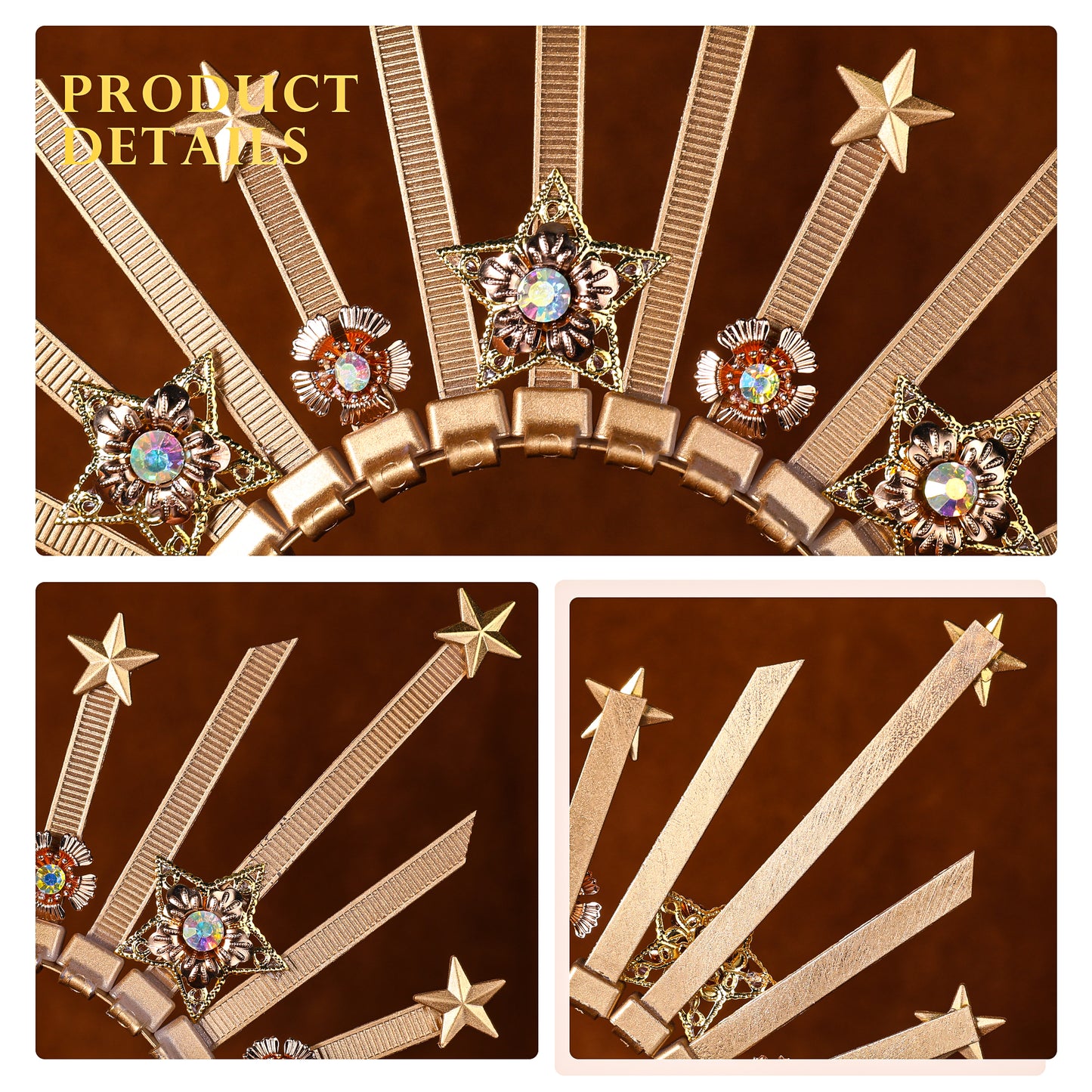 COSUCOS Gold Sunburst Halo Spike Crown - Sun Headpiece Star Crown