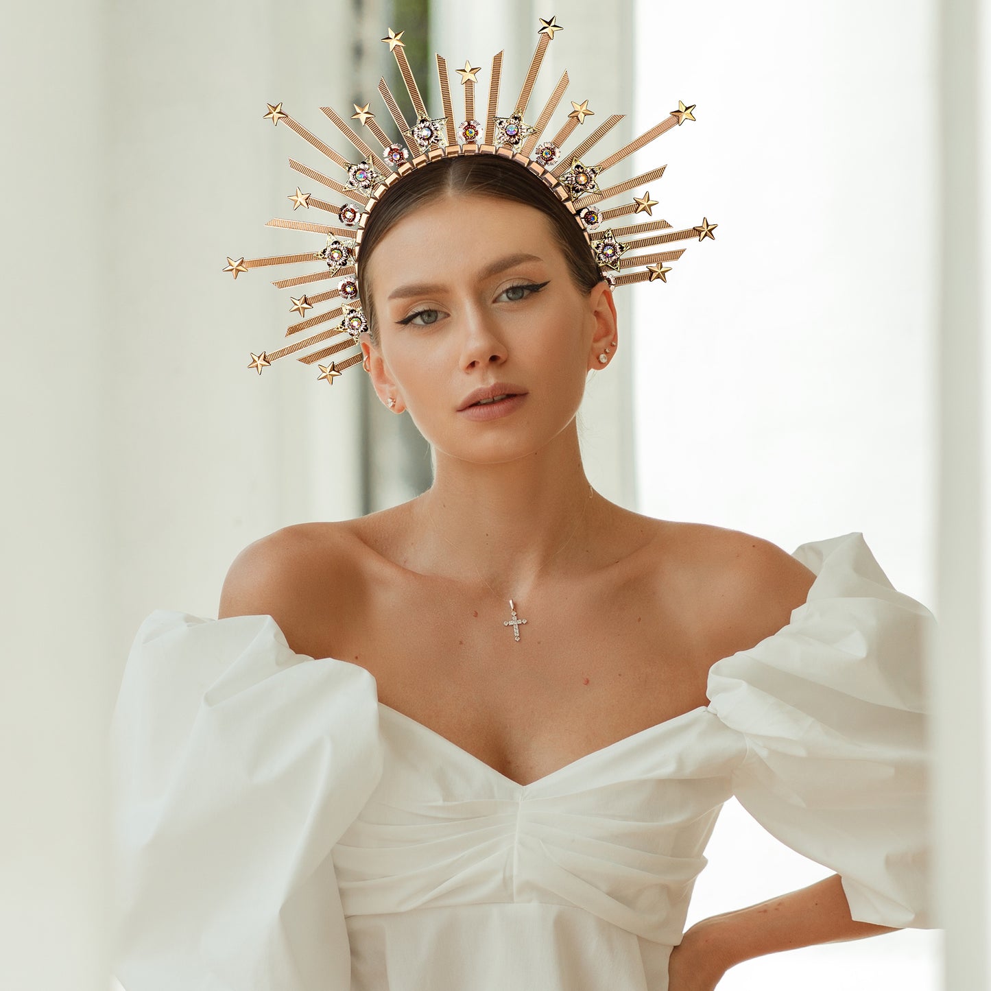 COSUCOS Gold Sunburst Halo Spike Crown - Sun Headpiece Star Crown