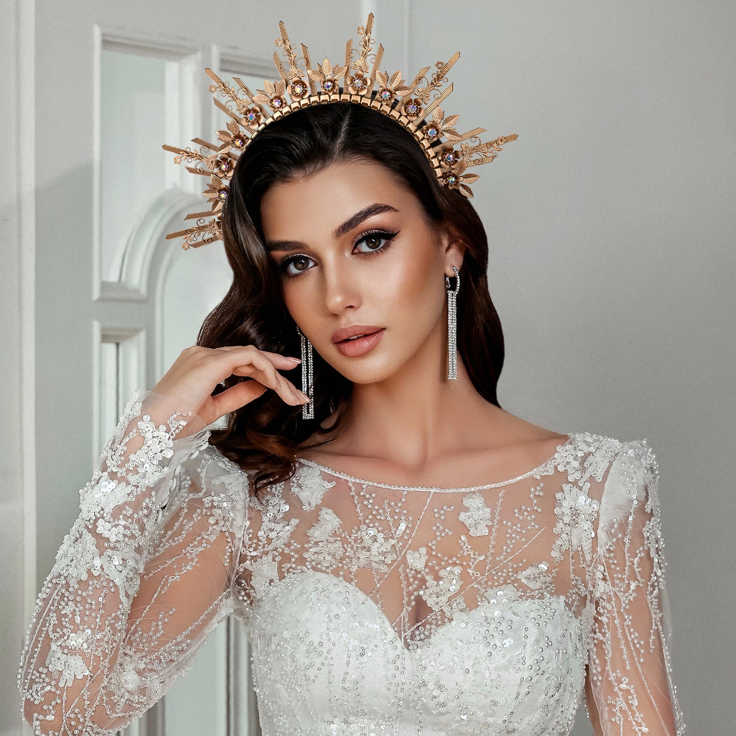 COSUCOS Goddess Halo Sunburst Spike Crown - Cosplay Greek Costume Headband Crown Halloween Liberty Queen