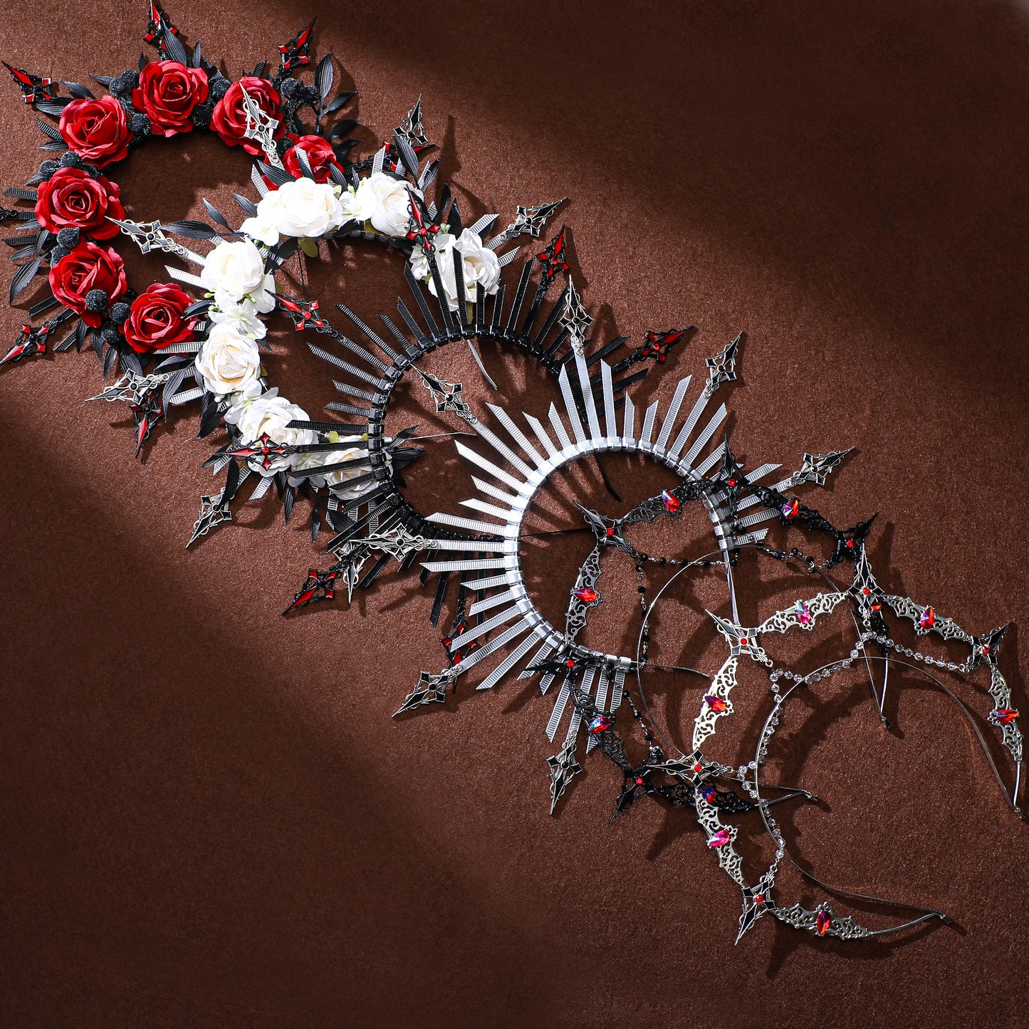 Black Cross Halo Crown Headpiece - Medieval Greek Headband Wedding Goddess