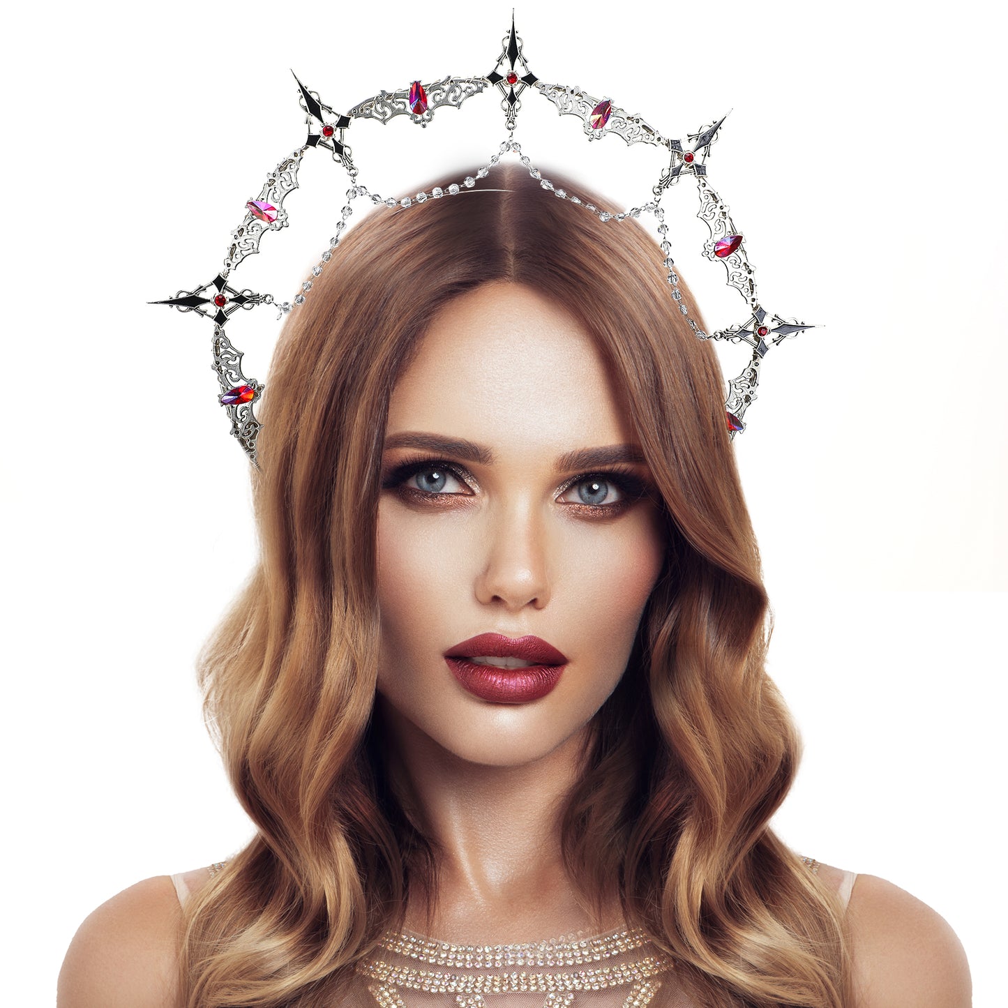 Silver Cross Halo Crown Headpiece - Wedding Goddess Headband