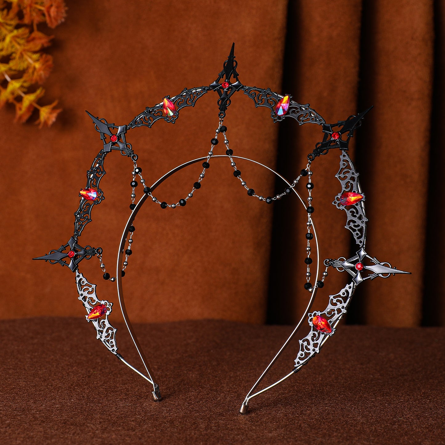 Black Cross Halo Crown Headpiece - Medieval Greek Headband Wedding Goddess