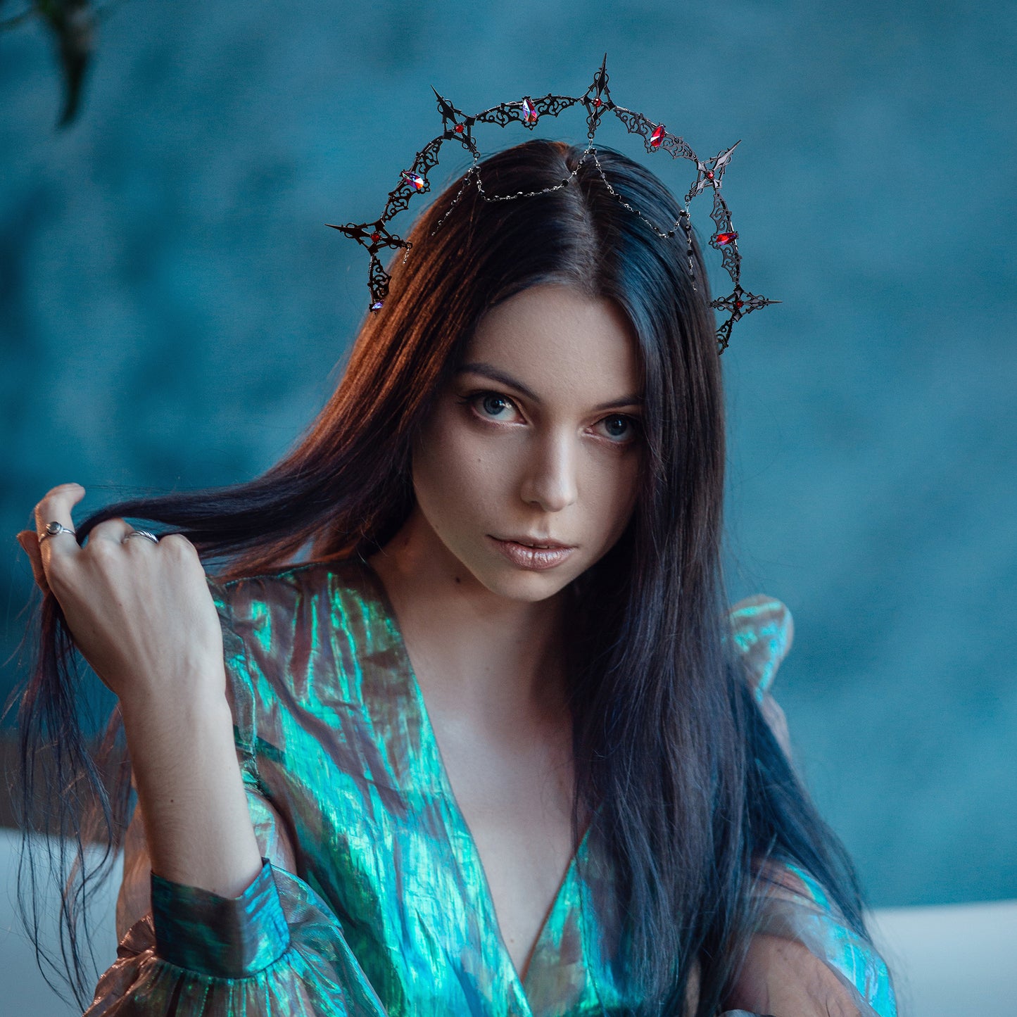 Black Cross Halo Crown Headpiece - Medieval Greek Headband Wedding Goddess