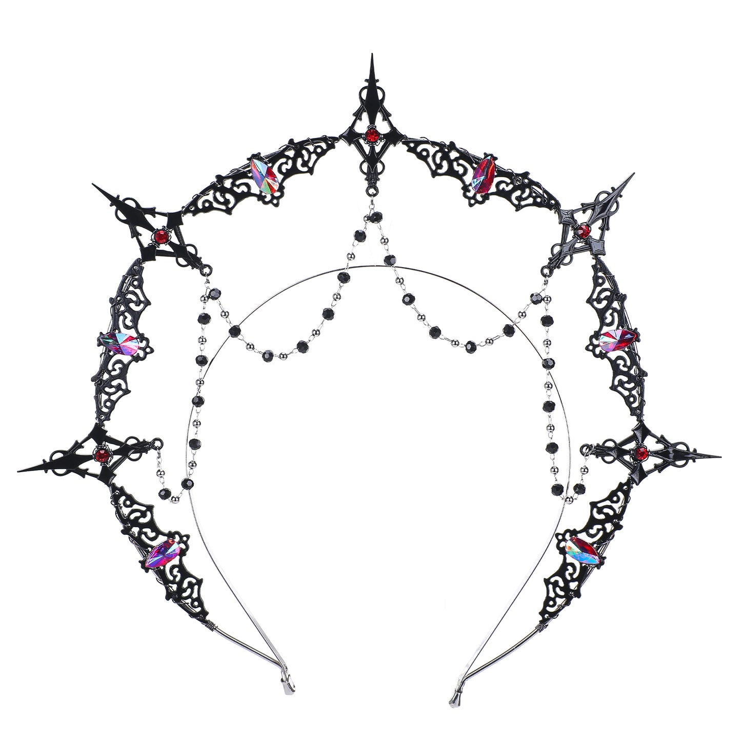 Black Cross Halo Crown Headpiece - Medieval Greek Headband Wedding Goddess