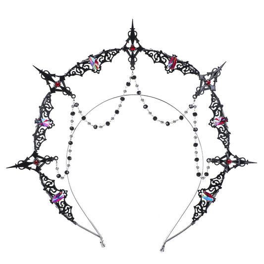 Black Cross Halo Crown Headpiece - Medieval Greek Headband Wedding Goddess