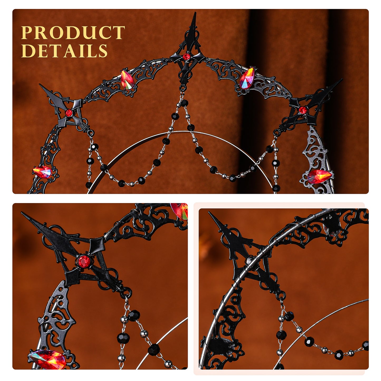 Black Cross Halo Crown Headpiece - Medieval Greek Headband Wedding Goddess