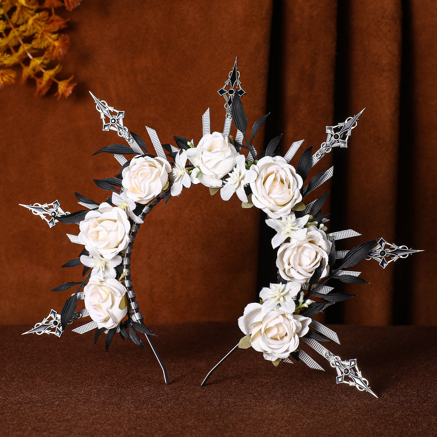 Rose Flower Halo Crown - Reborn Angel White Floral Headband Halo Sun Goddess Glitter Spiked