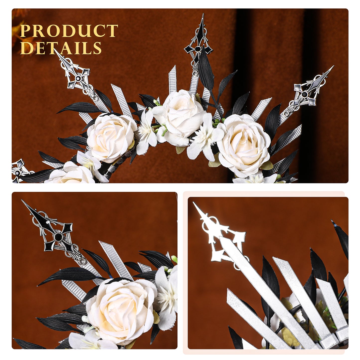 Rose Flower Halo Crown - Reborn Angel White Floral Headband Halo Sun Goddess Glitter Spiked