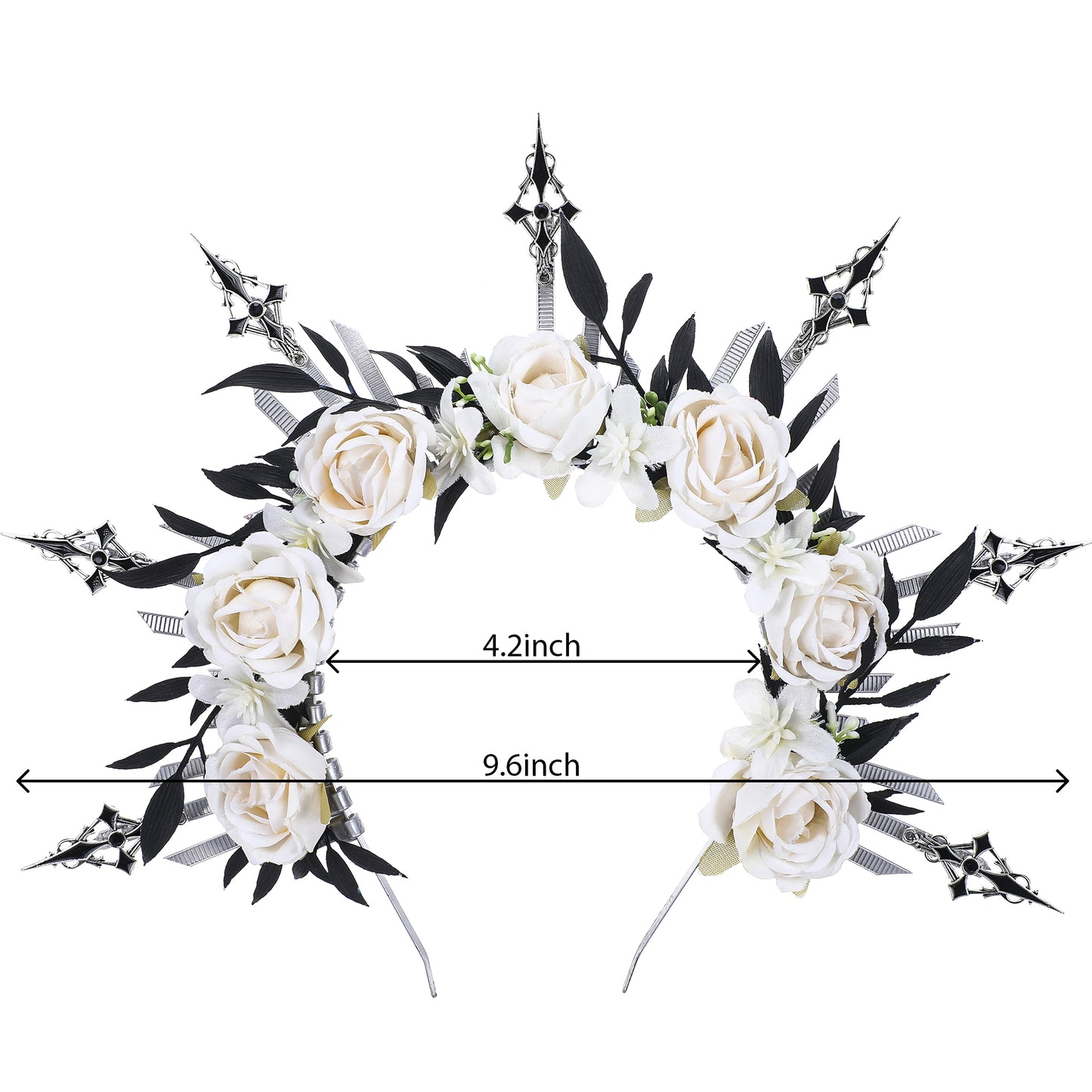 Rose Flower Halo Crown - Reborn Angel White Floral Headband Halo Sun Goddess Glitter Spiked