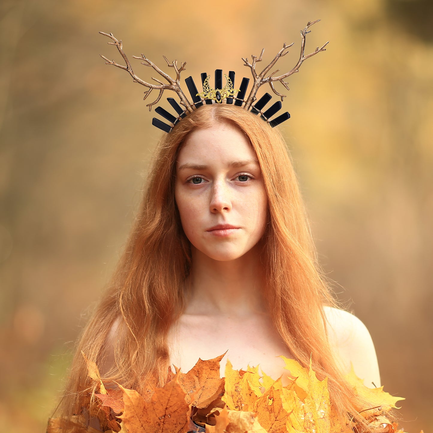 Gold Deer Antler Headband Moon Crystal Crown