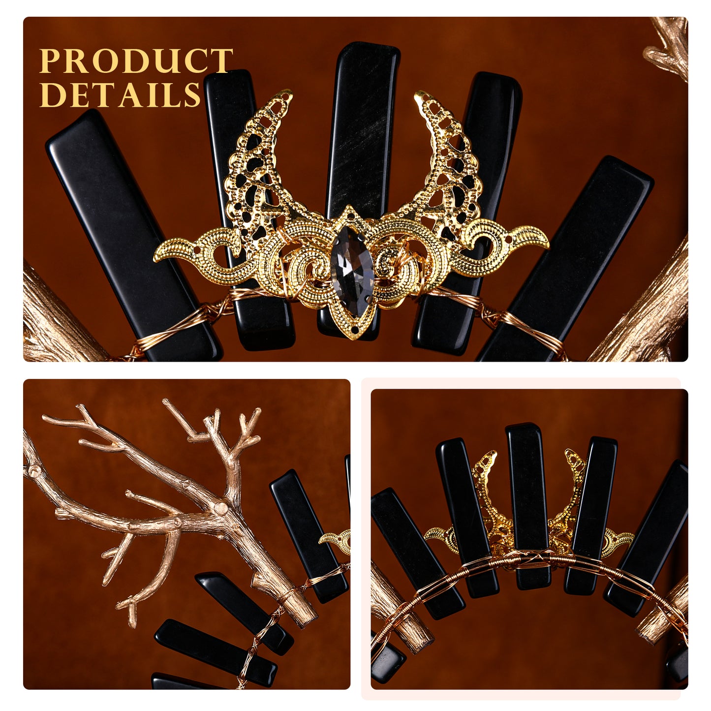 Gold Deer Antler Headband Moon Crystal Crown
