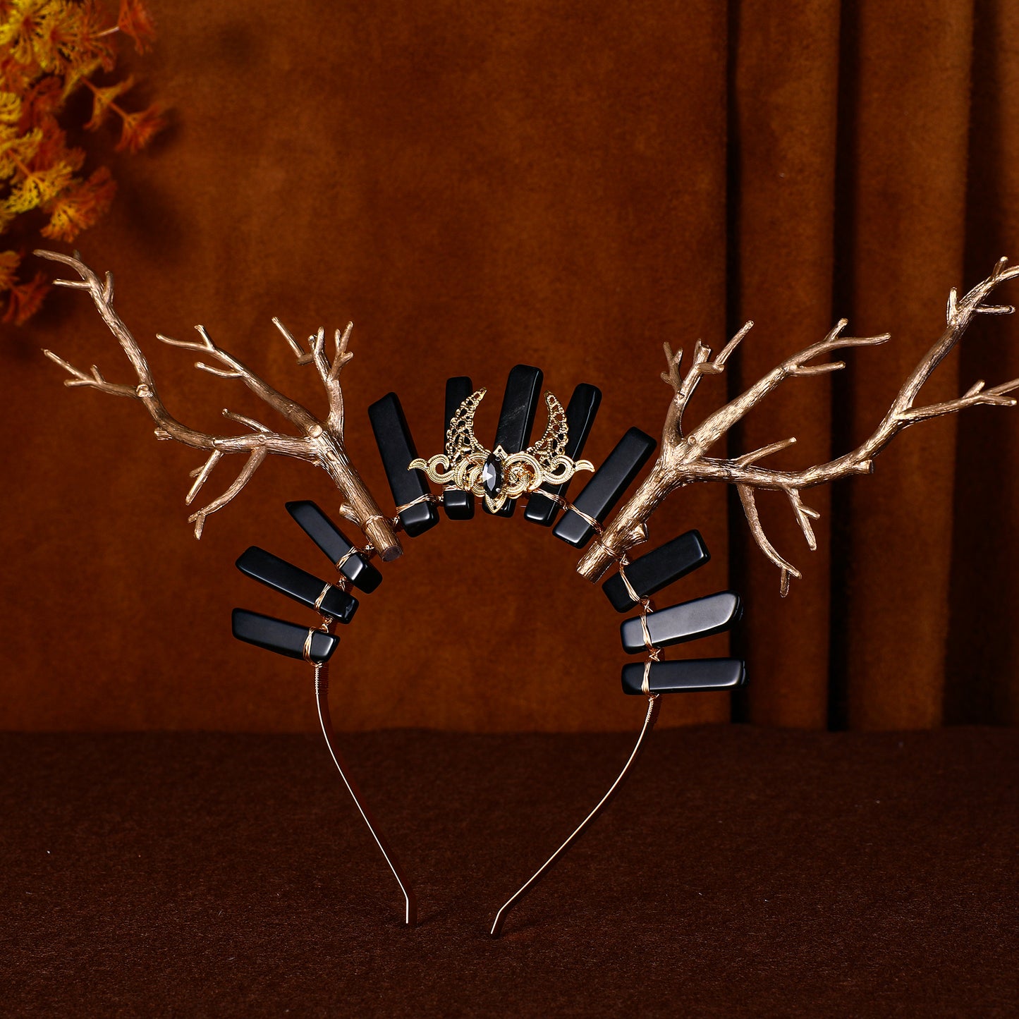 Gold Deer Antler Headband Moon Crystal Crown