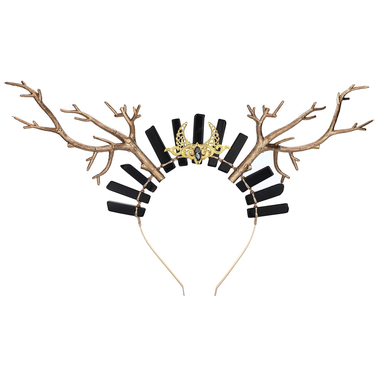 Gold Deer Antler Headband Moon Crystal Crown