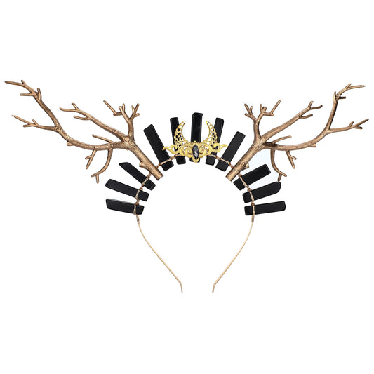 Gold Deer Antler Headband Moon Crystal Crown