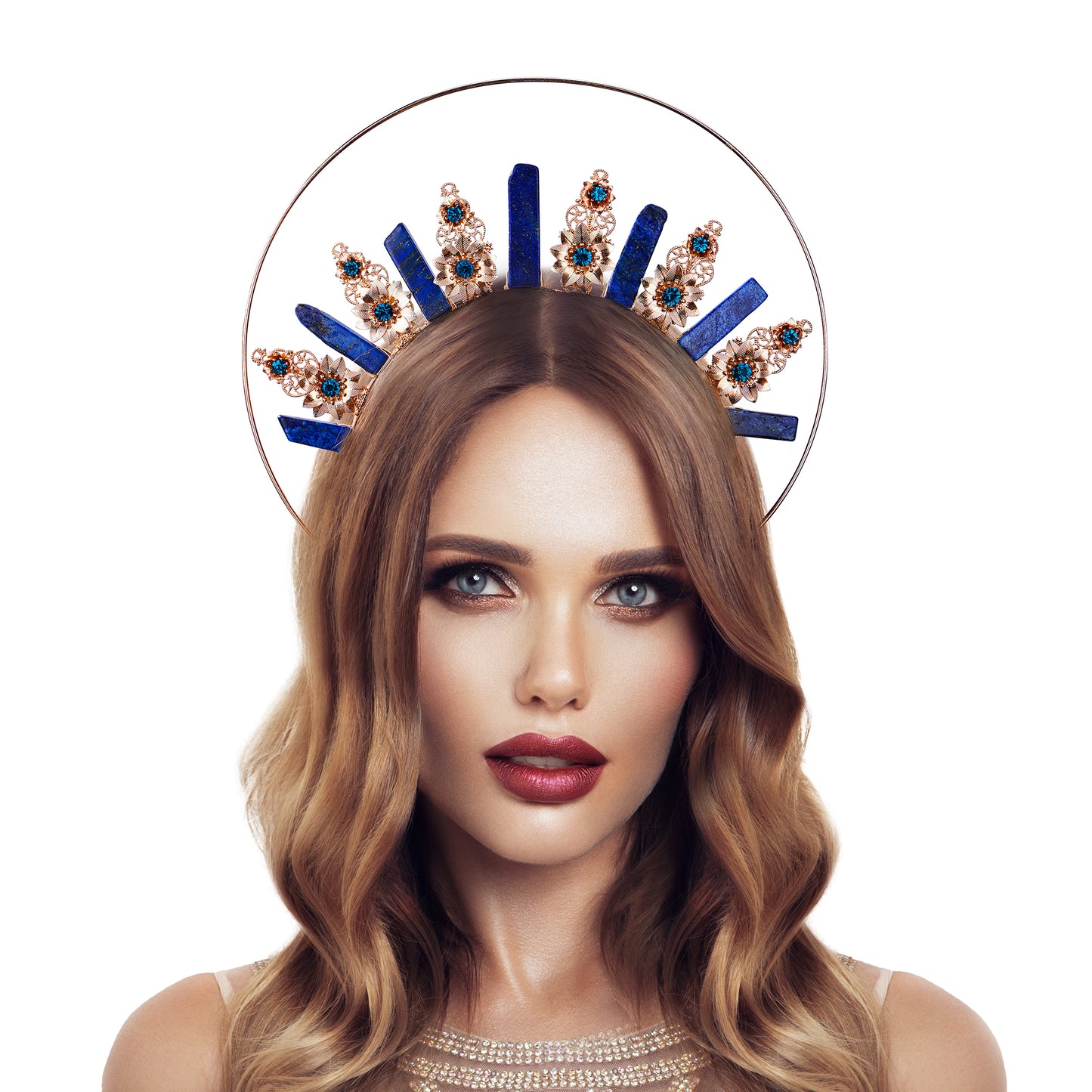 COSUCOS Halo Crown Raw Crystal Headpiece Virgin Headband Gold Queen Headwear