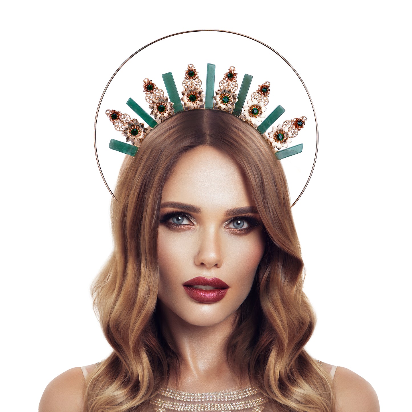 COSUCOS Green Crystal Halo Crown Renaissance Headband Goddess Headpiece