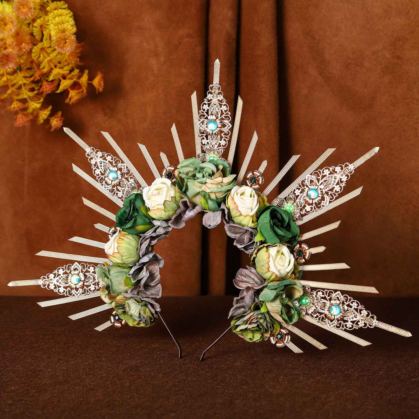 COSUCOS Roses Halo Crown Handmade Goddess Green Rose Headpiece