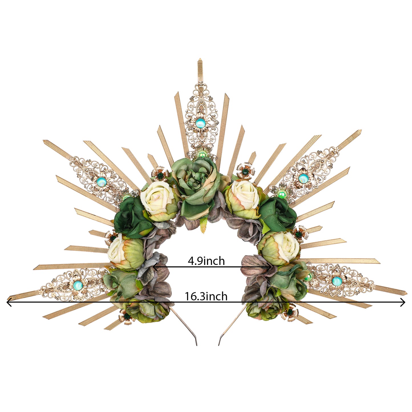 COSUCOS Roses Halo Crown Handmade Goddess Green Rose Headpiece
