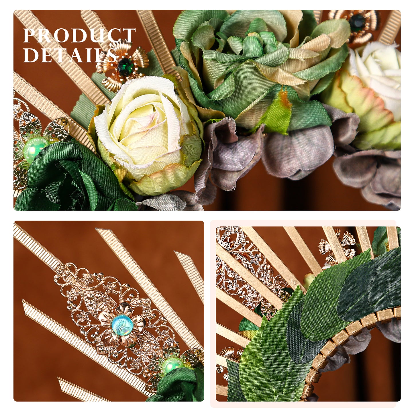 COSUCOS Roses Halo Crown Handmade Goddess Green Rose Headpiece