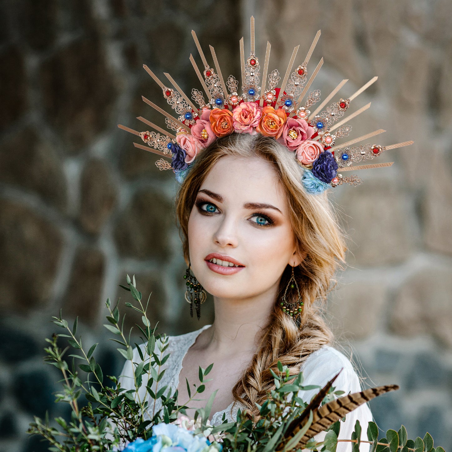 COSUCOS Flower Halo Crown Handmade Fairy Blue Roses Headpiece