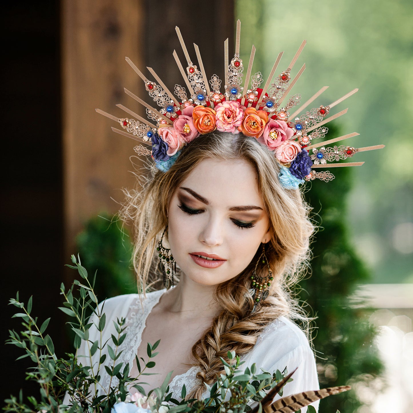 COSUCOS Flower Halo Crown Handmade Fairy Blue Roses Headpiece