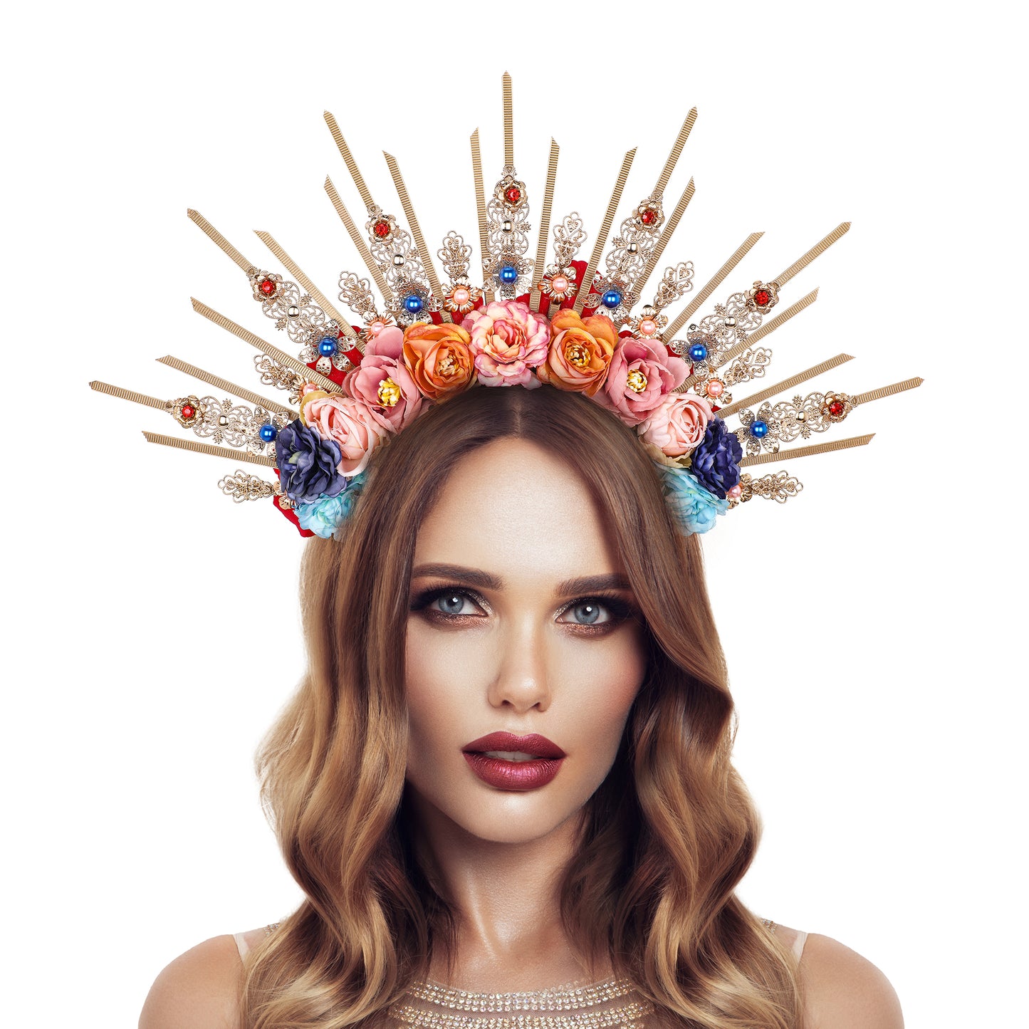 COSUCOS Flower Halo Crown Handmade Fairy Blue Roses Headpiece