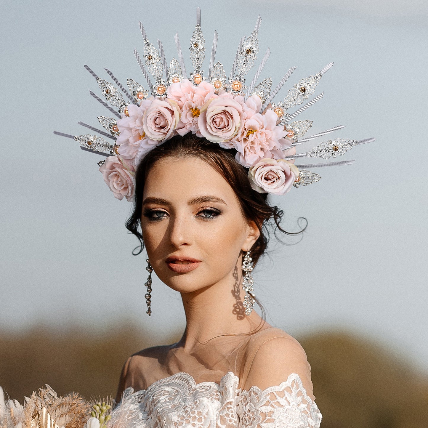 COSUCOS Rose Halo Crown Handmade Goddess Gold Spiked Headpiece
