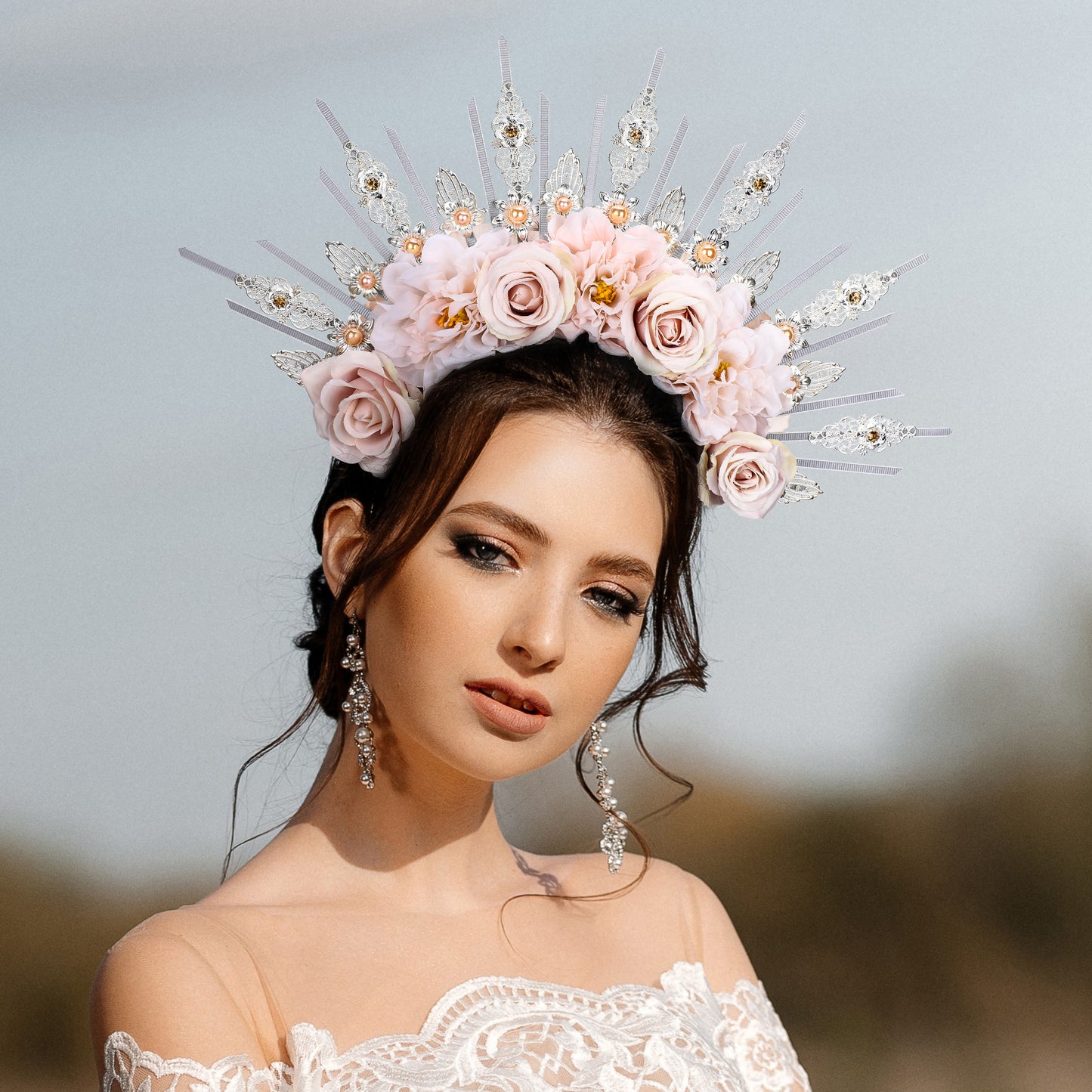 COSUCOS Rose Halo Crown Handmade Goddess Gold Spiked Headpiece