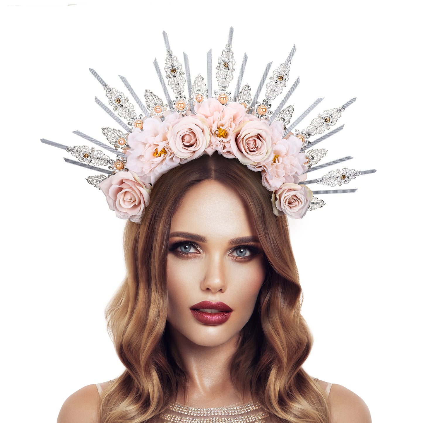 COSUCOS Rose Halo Crown Handmade Goddess Gold Spiked Headpiece
