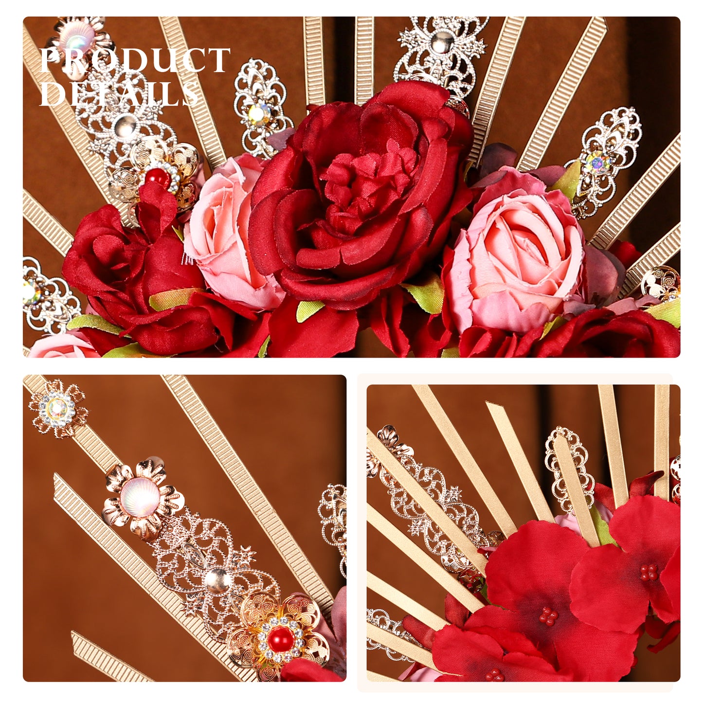 COSUCOS Rose Halo Crown Handmade Red and Pink Flower Headpiece