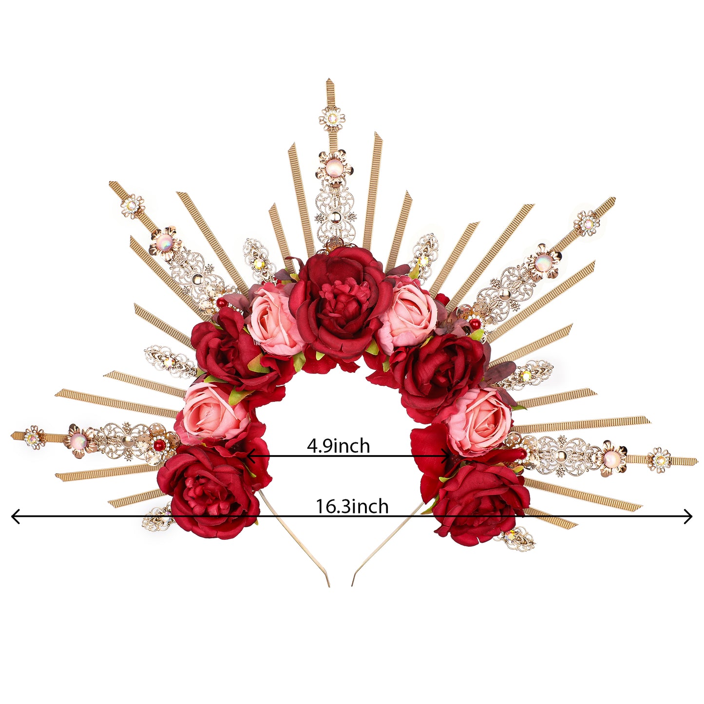 COSUCOS Rose Halo Crown Handmade Red and Pink Flower Headpiece