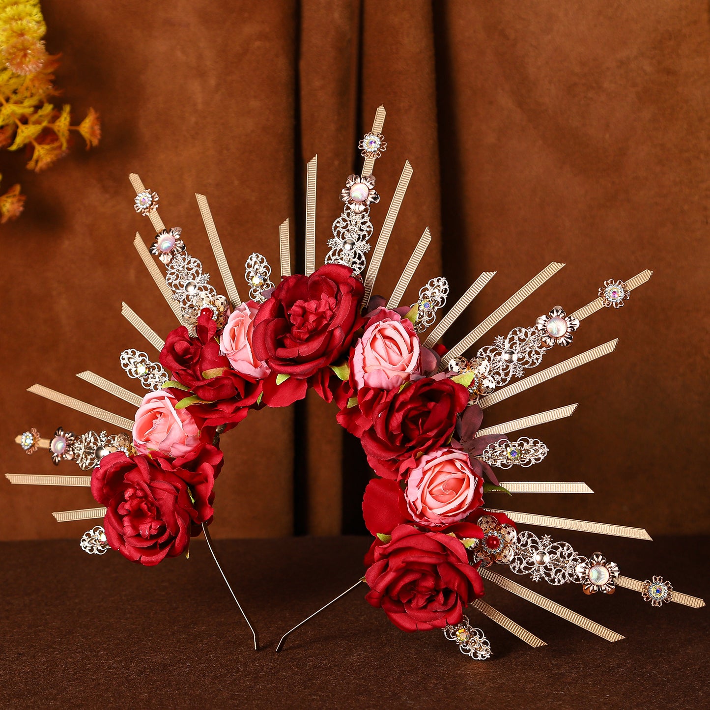 COSUCOS Rose Halo Crown Handmade Red and Pink Flower Headpiece