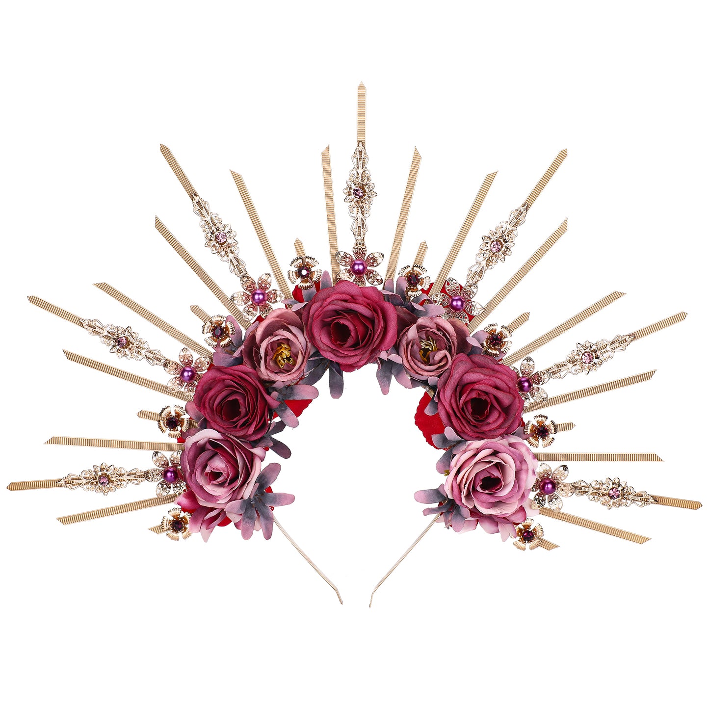 COSUCOS Flower Halo Crown Handmade Purple and Pink Rose Headpiece