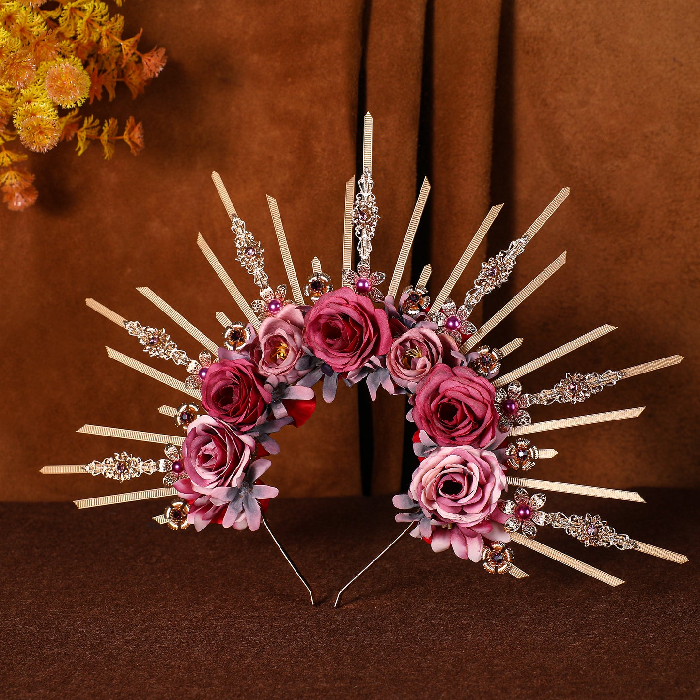 COSUCOS Flower Halo Crown Handmade Purple and Pink Rose Headpiece