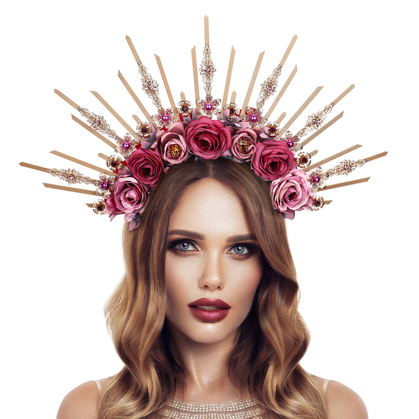 COSUCOS Flower Halo Crown Handmade Purple and Pink Rose Headpiece