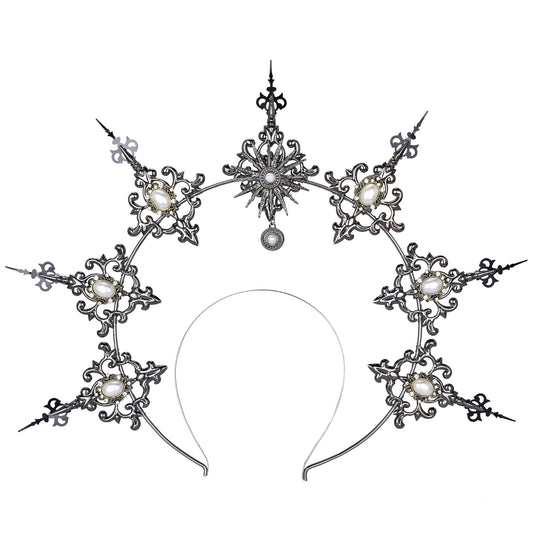 COSUCOS Black Lolita Halo Crown Headpiece for Women Gothic Halo Headband