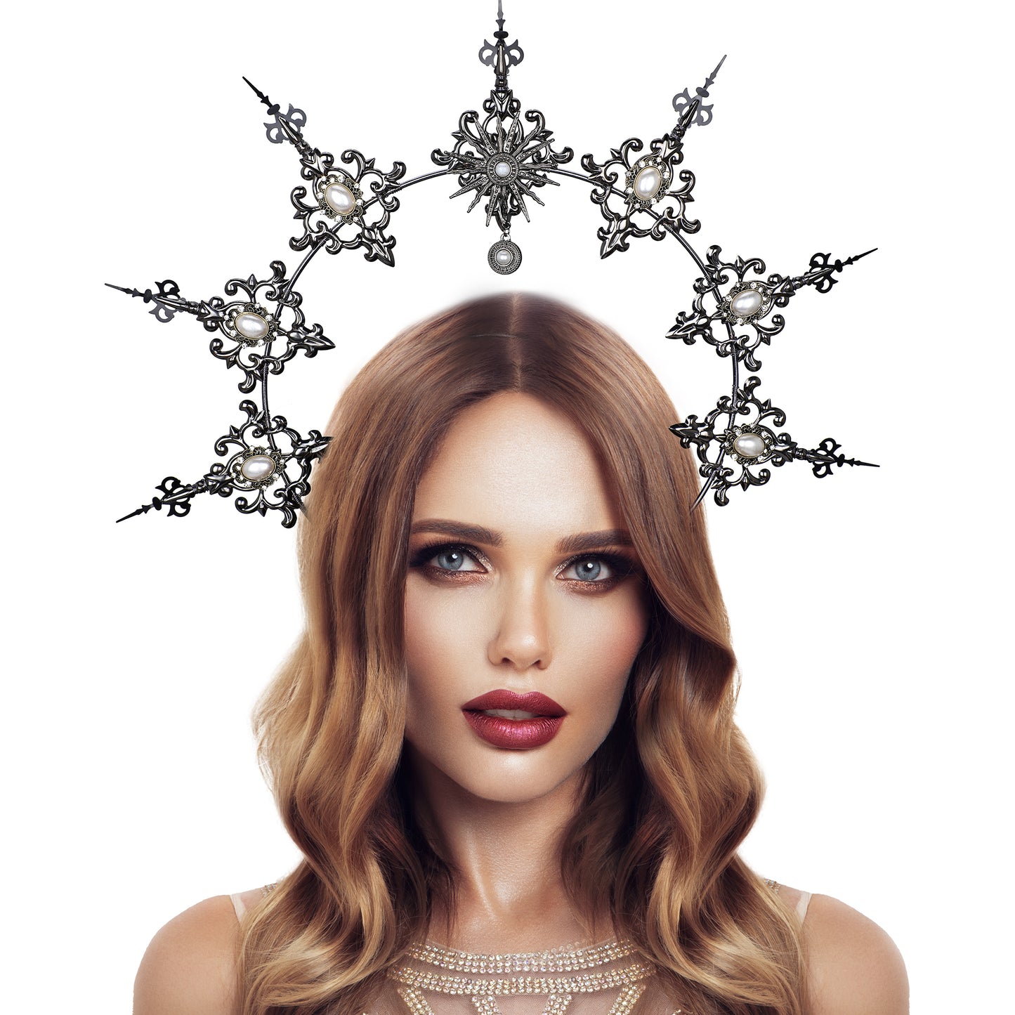 COSUCOS Black Lolita Halo Crown Headpiece for Women Gothic Halo Headband