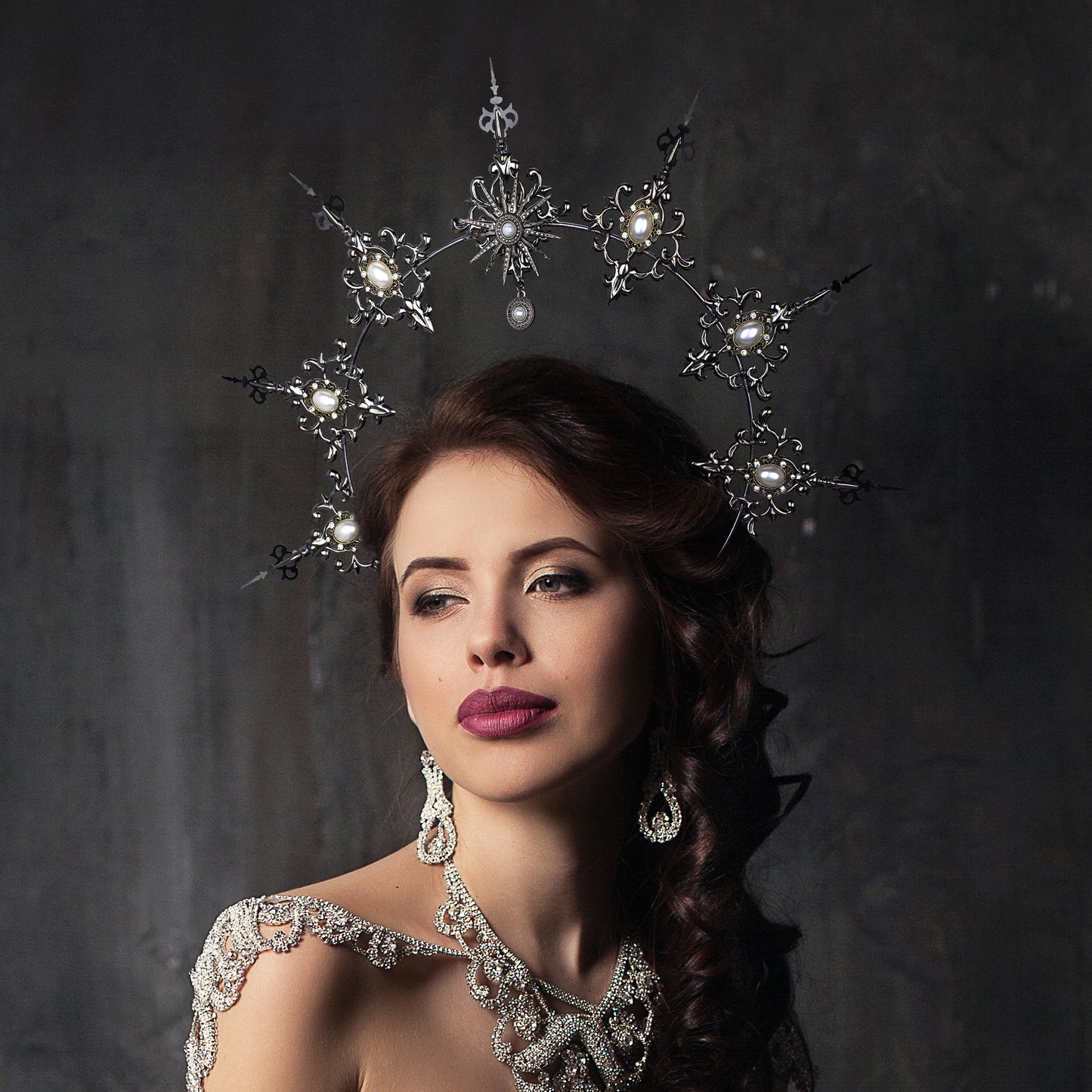 COSUCOS Black Lolita Halo Crown Headpiece for Women Gothic Halo Headband