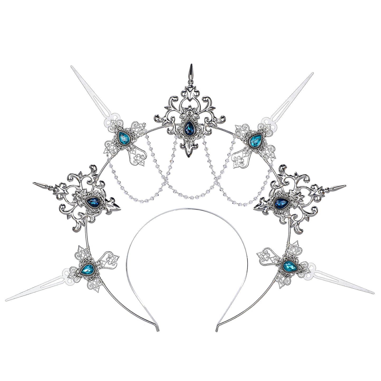 COSUCOS Lolita Halo Crown Headpiece Silver Goddess Headband Baroque