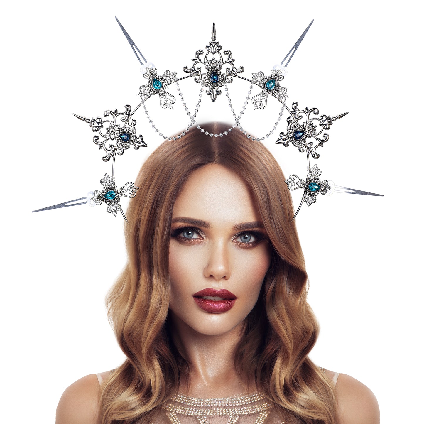 COSUCOS Lolita Halo Crown Headpiece Silver Goddess Headband Baroque