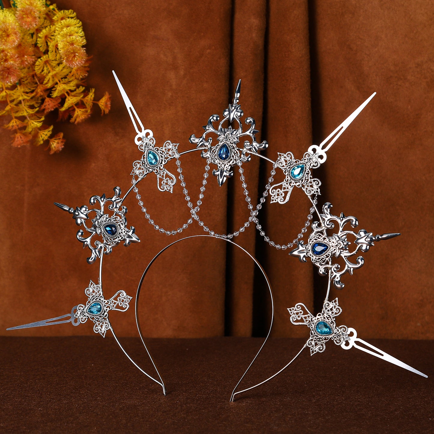 COSUCOS Lolita Halo Crown Headpiece Silver Goddess Headband Baroque
