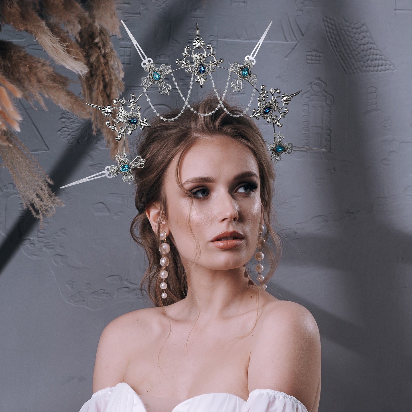 COSUCOS Lolita Halo Crown Headpiece Silver Goddess Headband Baroque
