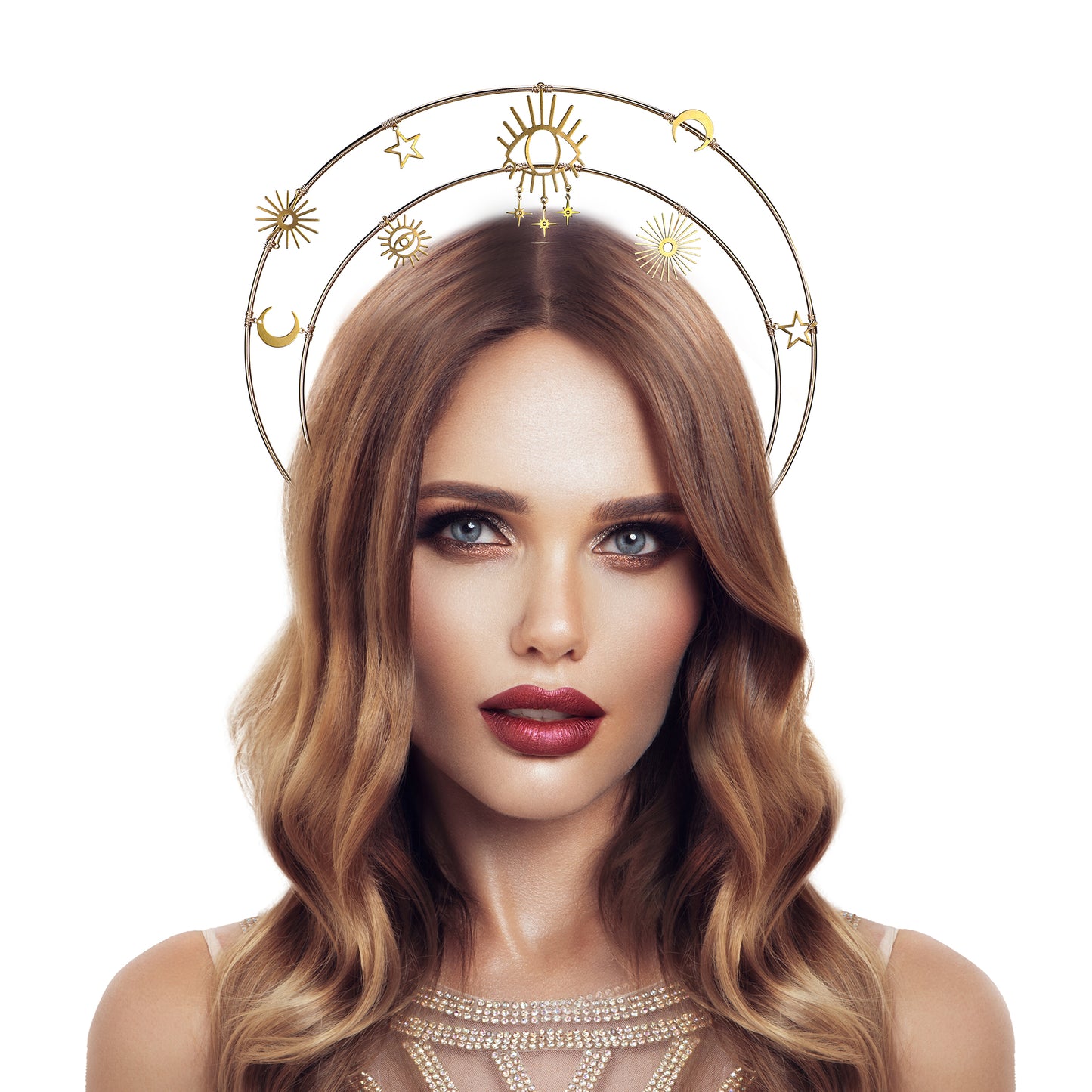 COSUCOS Gold Sun Halo Crown Headband Virgin Mary Headpiece Wedding Goddess Tiara