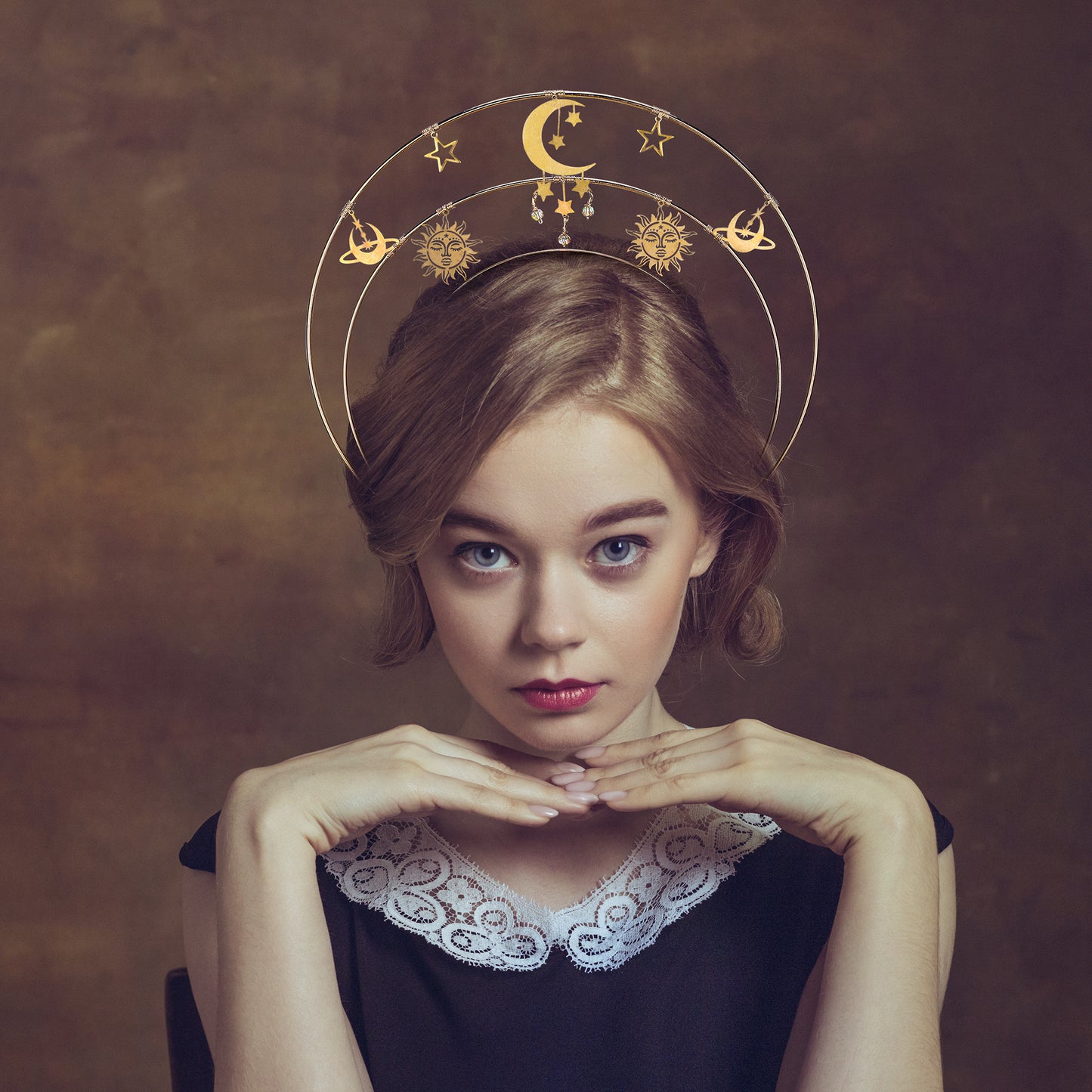 COSUCOS Moon Star Halo Crown Headpiece - Goddess Headband Virgin Mary Crowns