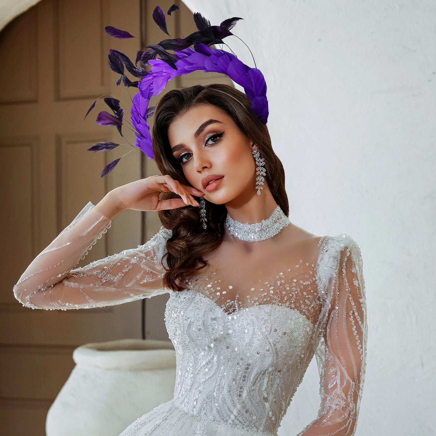 Purple Feather Halo Crown Headband - Angel Halo Crown