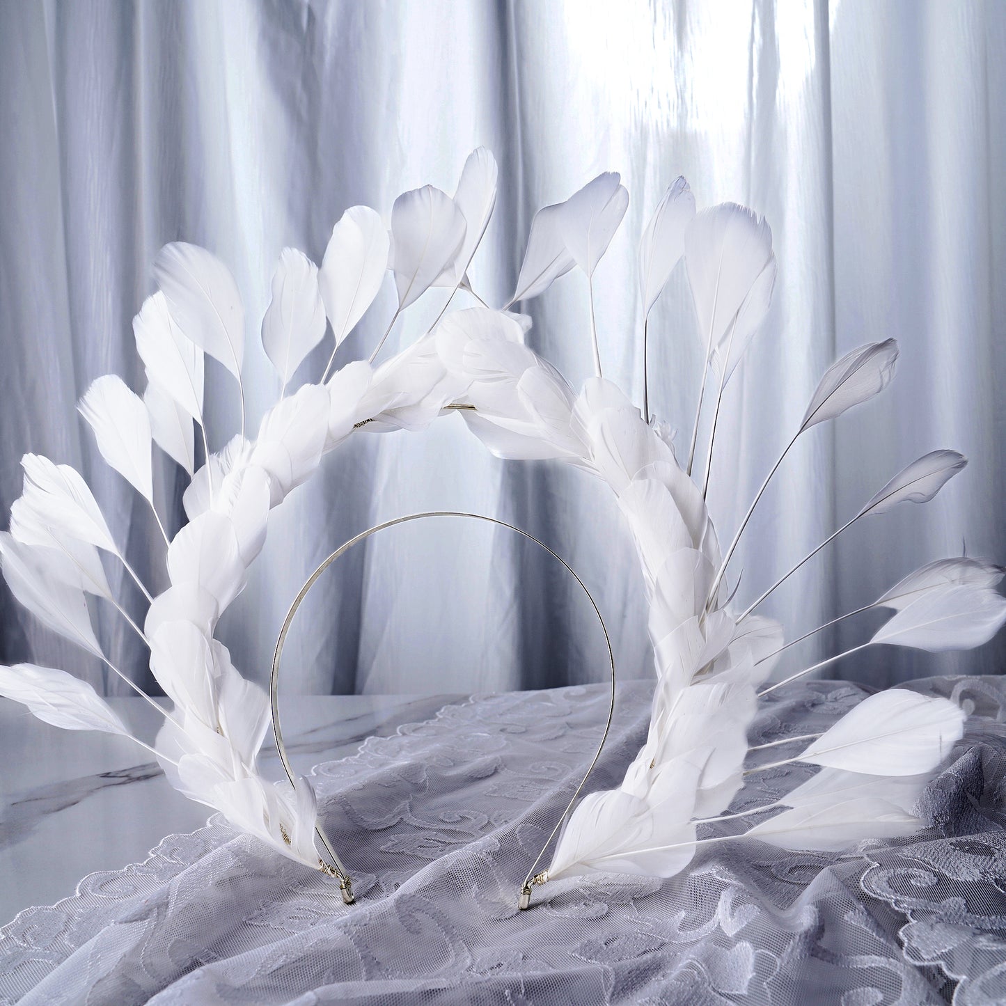White Feather Halo Crown Headband- Angel Halo Crown