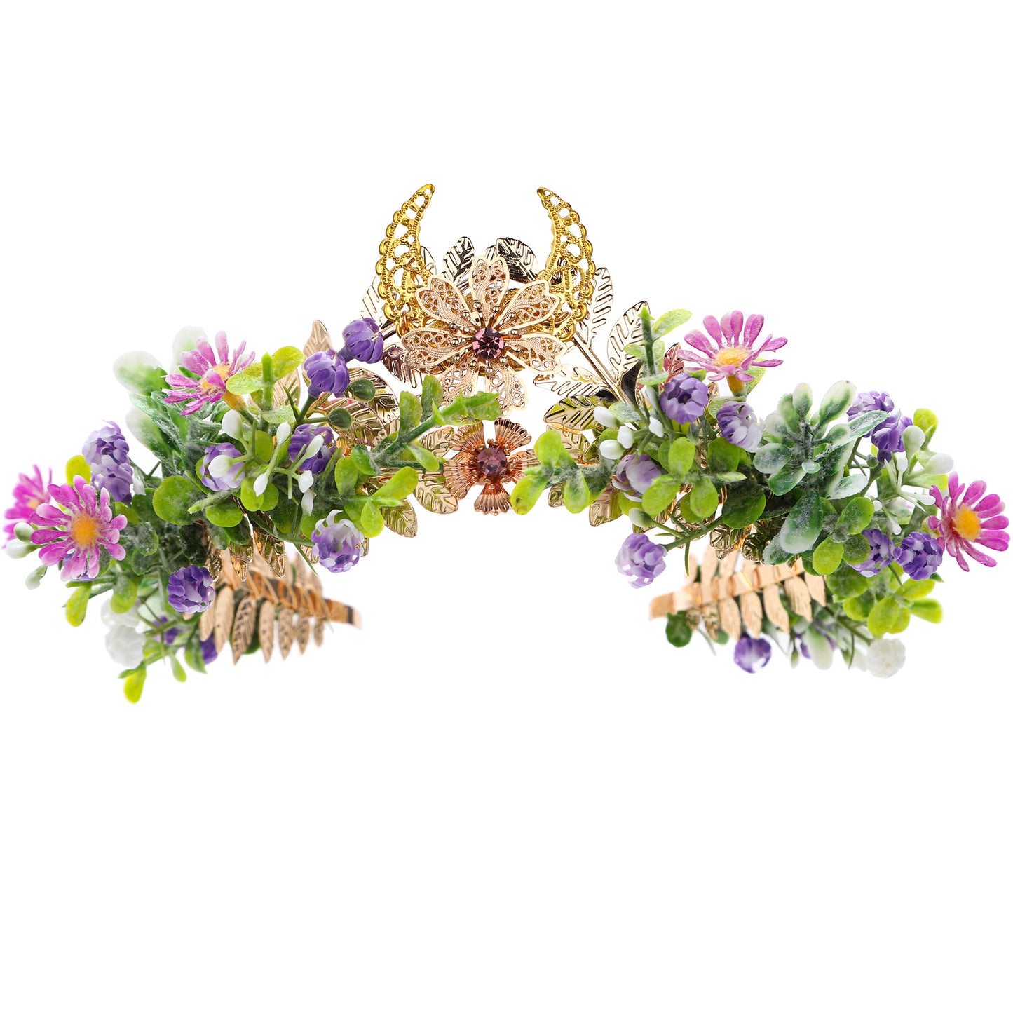 COSUCOS Vintage Gold Goddess Leaf Crown Rhinestone Leaf Tiara
