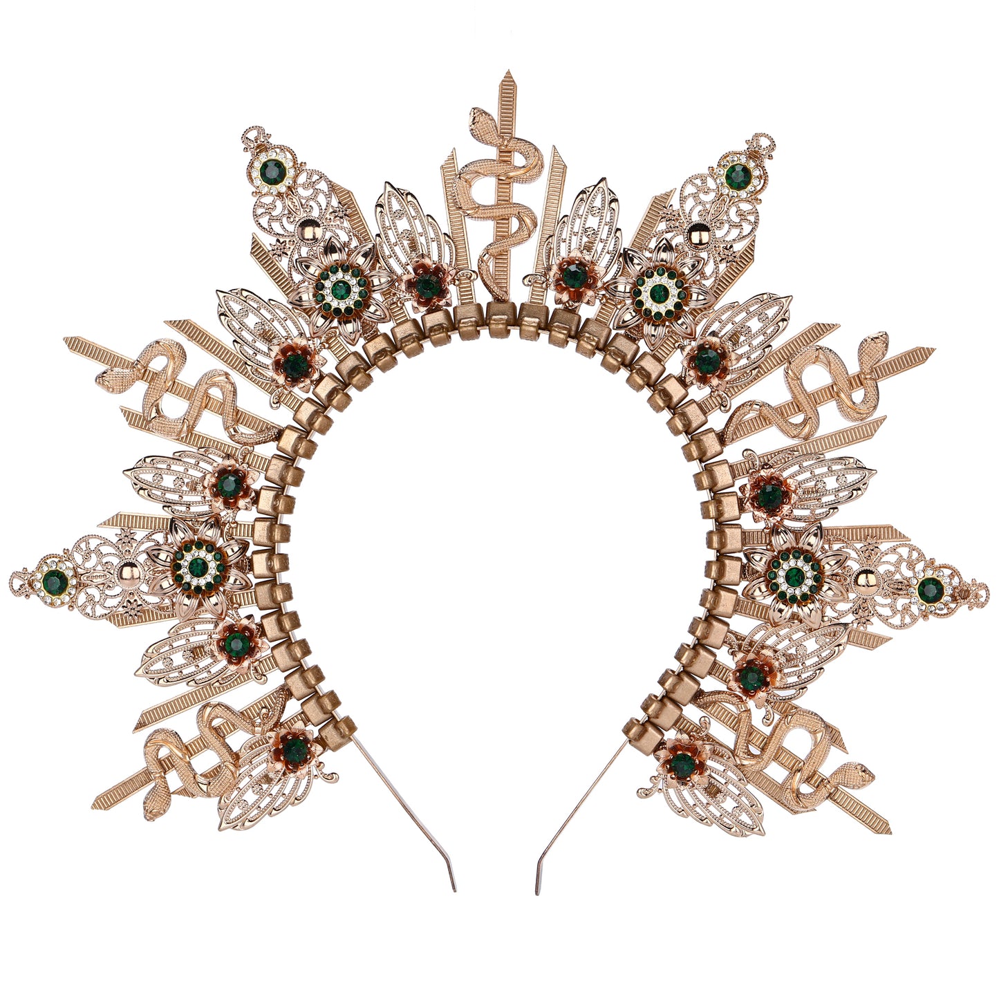 Gold Medusa Headband Snake Sunburst Halo Crown