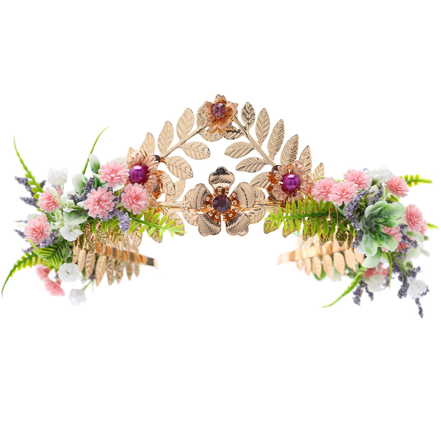COSUCOS Exquisite Gold Goddess Leaf Crown with Pearl Rhinestone Princess Leaf Tiara