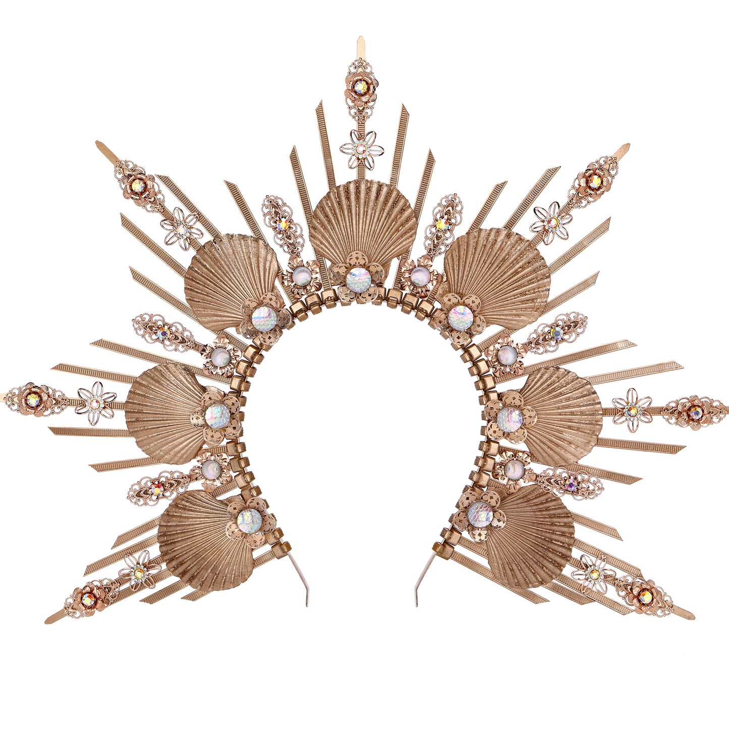 Shell Halo Crown Headpiece Gold Spiked Headband